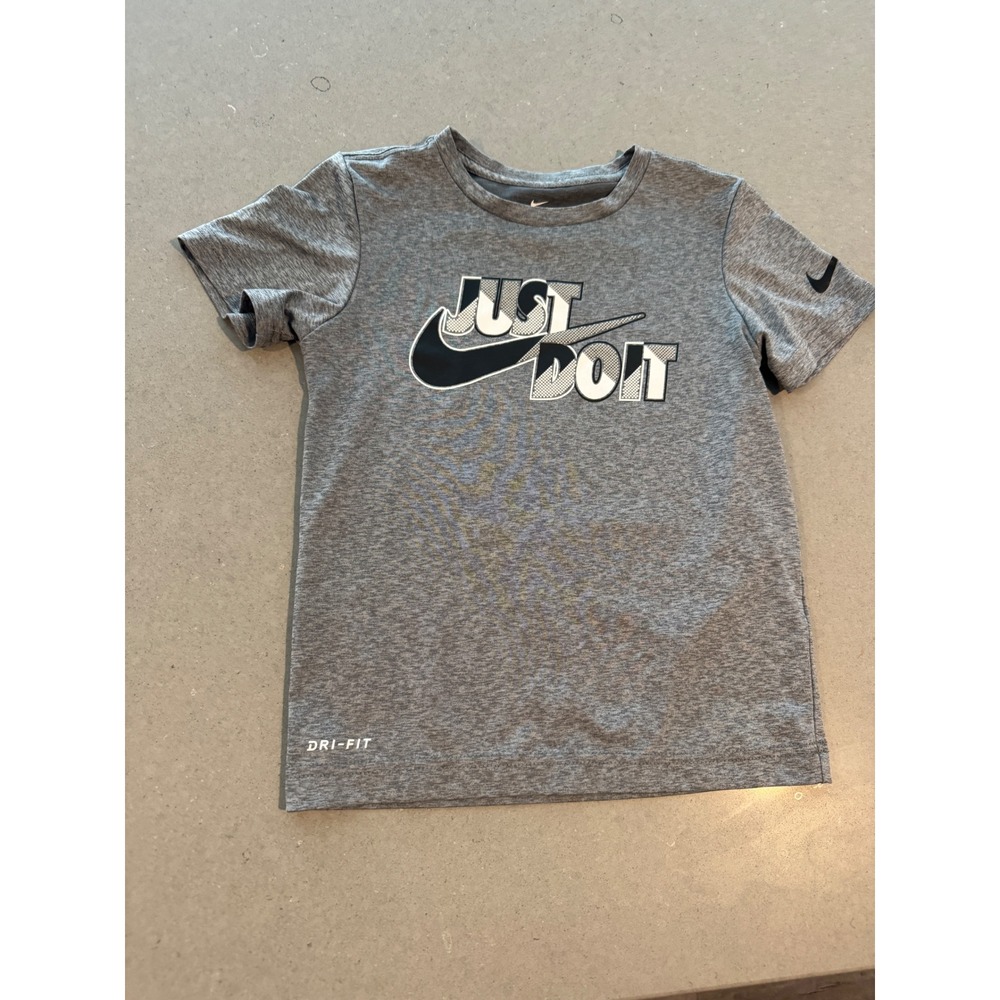 Nike Dri Fit Kids T Shirt Youth Medium Gray Just Do‎ It Athletic Short Sleeve